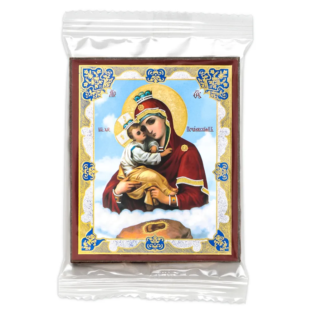 Icon on wooden panel 6×9 double embossing, annotation, packaging Pochaev Mother of God 2
