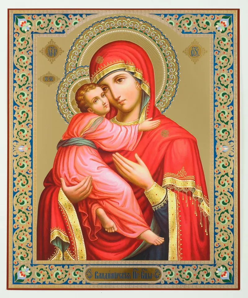 Icon on hardboard №1 30×40 double embossing Vladimir Mother of God 19