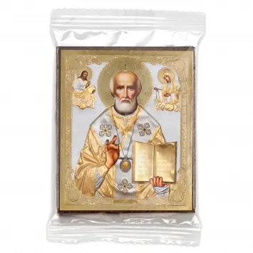 Icon on wooden panel 6×9 double embossing, annotation, packaging Nicholas the Wonderworker IC XC 2