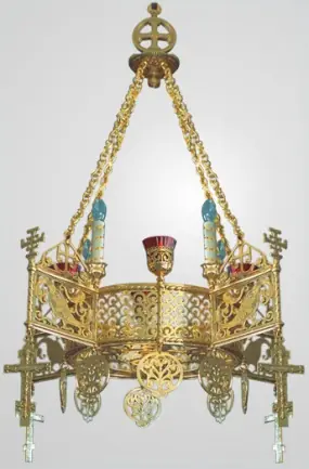 Chandelier 1 tier 4 candles with vigil lamps gilding