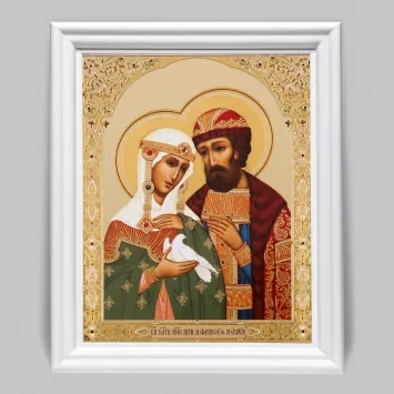 Icon in wooden frame №3 11×13 (white) double embossing Peter and Fevronia 7