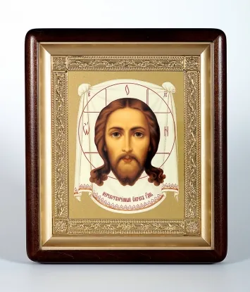 Icon in icon case 18×24 shaped, tempera, gilded frame Saviour Not Made by Hands №1