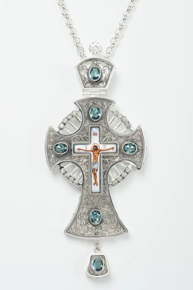 Bishop's cross filigree №0007 double rim enamel miniature / silver plating