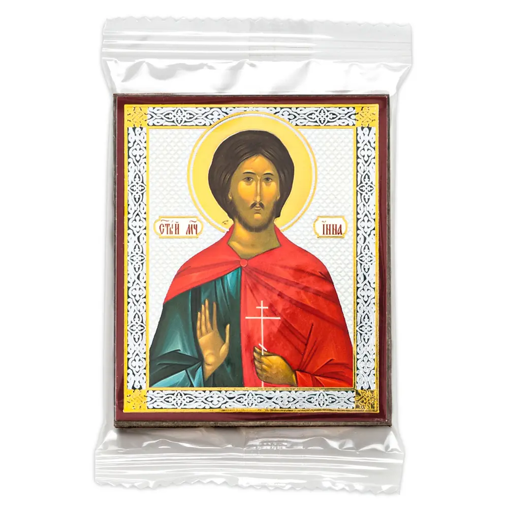 Icon on wooden panel 6×9 double embossing, annotation, packaging Innes