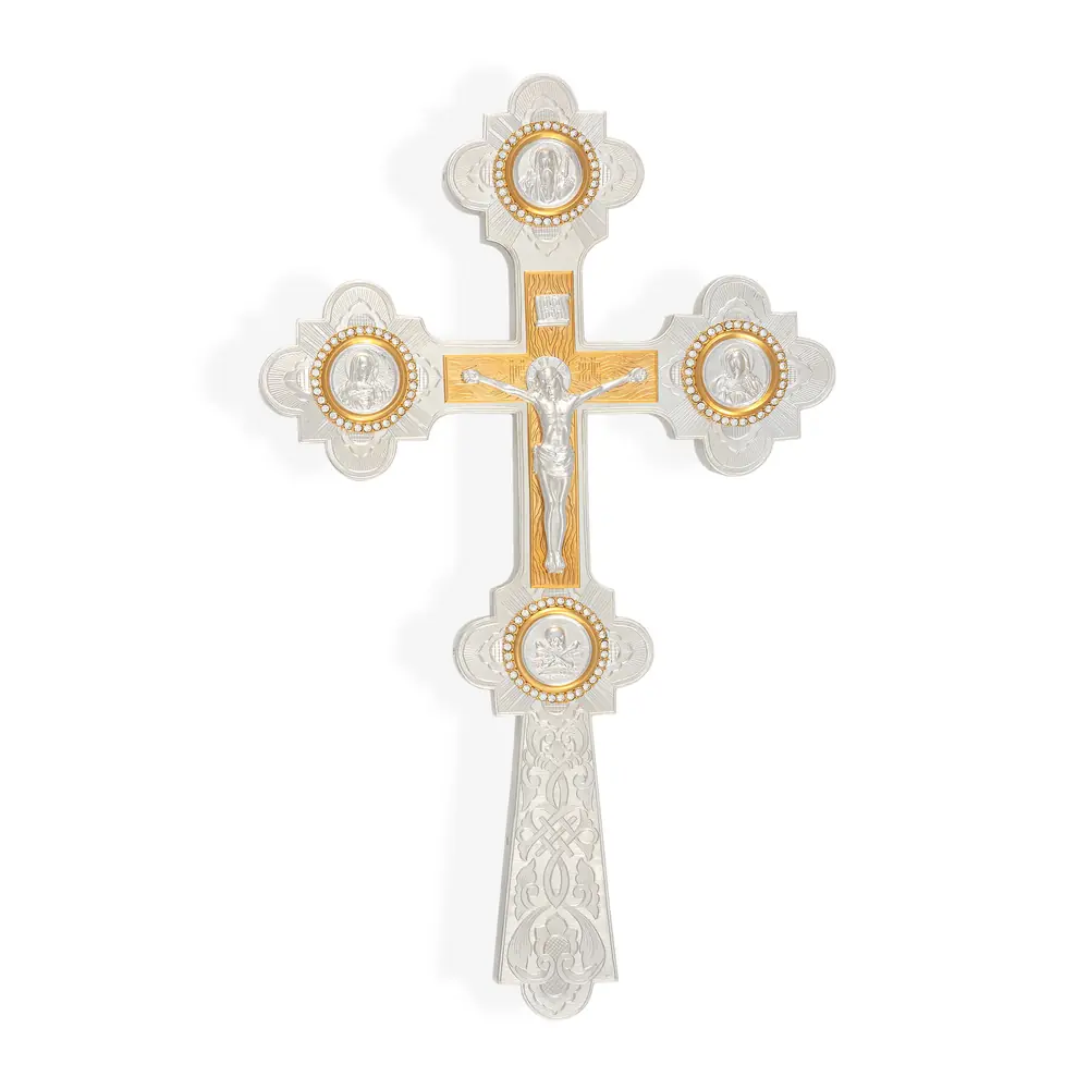 Altar cross №6 cast Crucifixion, images, engraving / gilding / silver