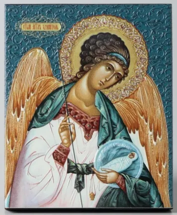 Icon on board 9×11 3D print, varnish Guardian Angel 1