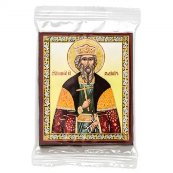 Icon on wooden panel 6×9 double embossing, annotation, packaging Vladimir, Equal-to-the-Apostles Prince of Kiev 3