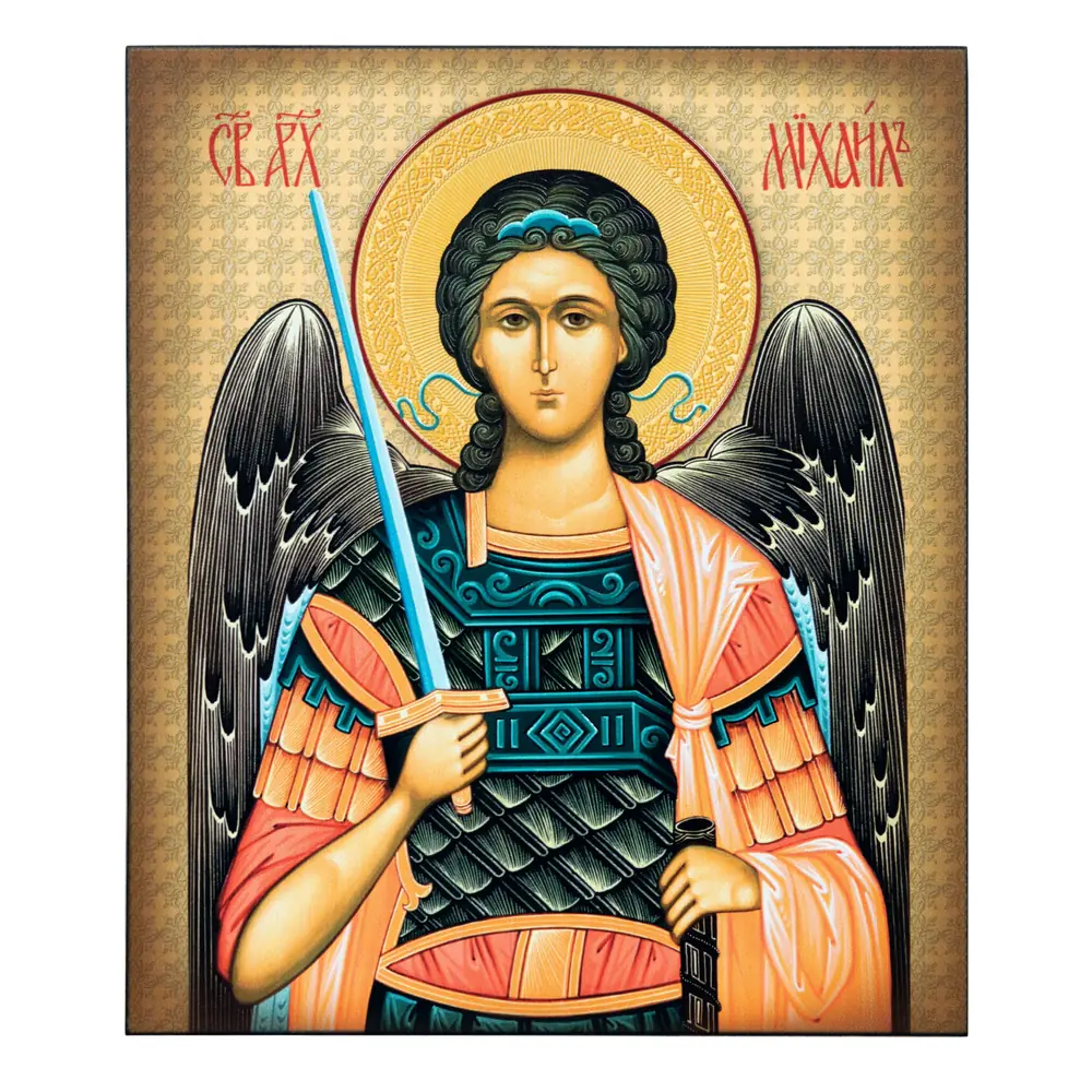 ხატი დაფაზე 22×26 მოცულობითი ბეჭდვა, ლაქი მთავარანგელოზი მიქაელი 4