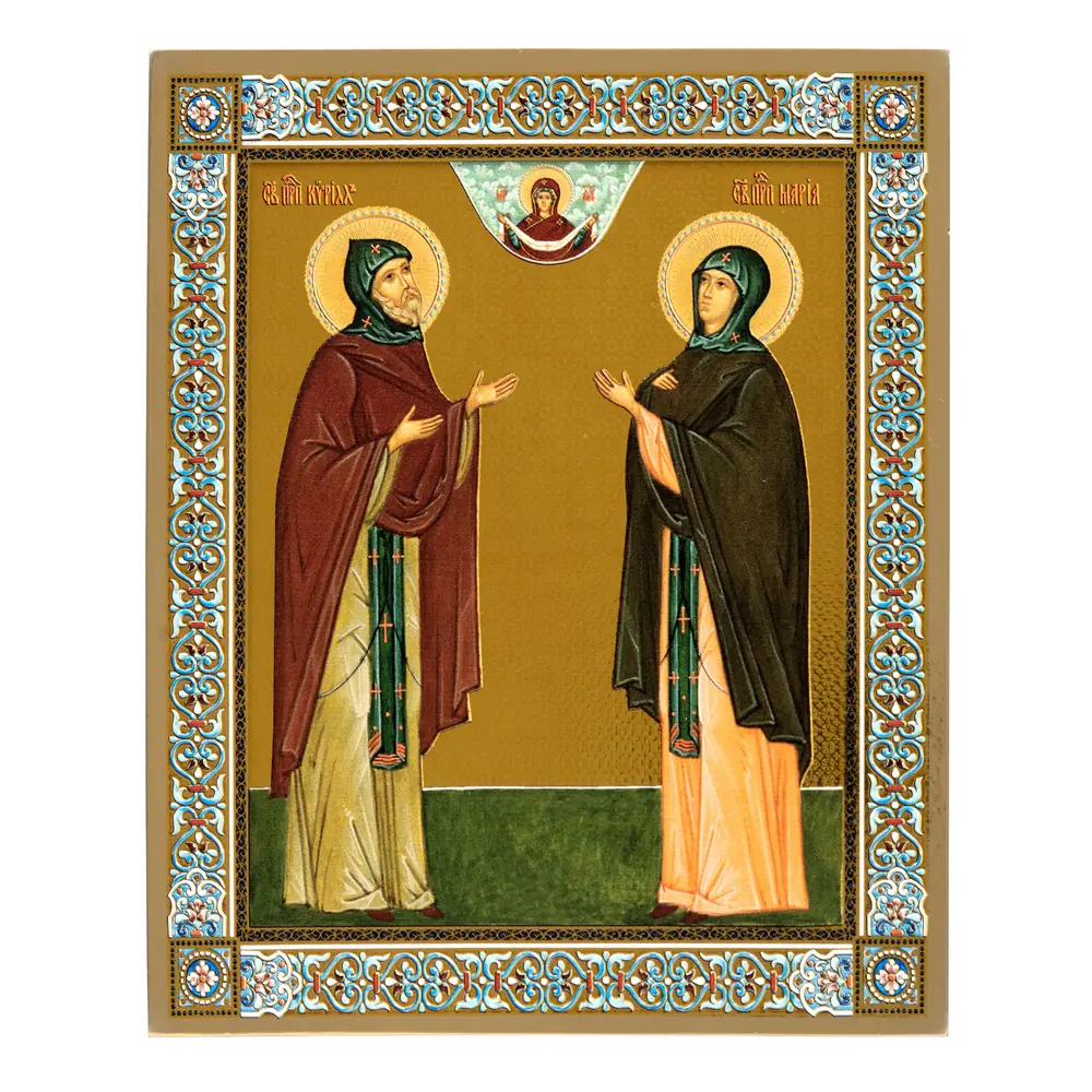 Icon on board 18×24 gilded finish, 3D print, varnish Cyril and Mary 2