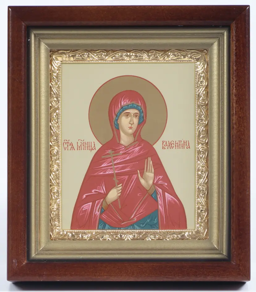 Icon in icon case 11×13 complex, tempera, gilded frame Valentina