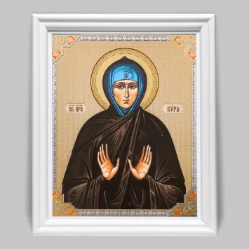 Icon in wooden frame №3 11×13 (white) double embossing Cyra of Beroea, Venerable