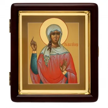 Painted icon on board in icon case 13×15 tempera, gilded halo, recessed field, icon case №1 Anna the Prophetess, 03924