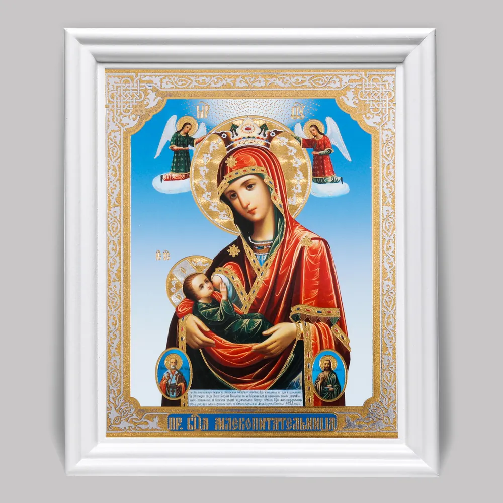Icon in wooden frame №3 11×13 (white) double embossing Milk-Giver Mother of God