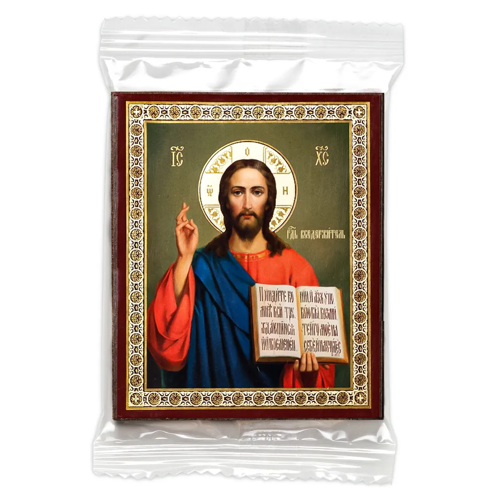 Icon on wooden panel 6×9 double embossing, annotation, packaging Saviour 33