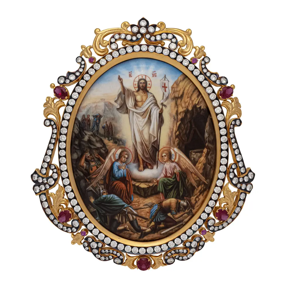 სამაგიდო ხატი №159 / ფიანიტები დეკალი / მოოქროვება / ქრისტეს აღდგომა
