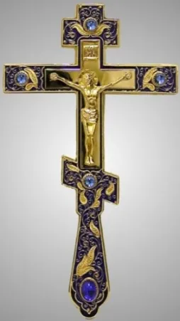 Altar cross small cast Crucifixion, enamel / gilding