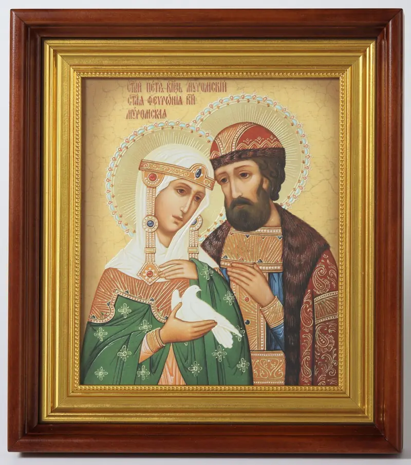 Icon in icon case 24×30 photo on plastic 3D, moulded stretcher №1 Peter and Fevronia