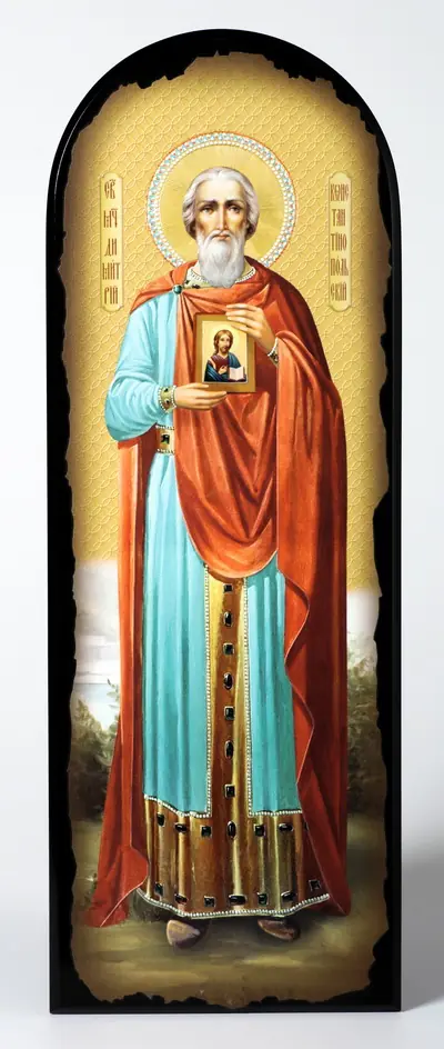 Icon on MDF 18×50 arched, 3D print, varnish Demetrius of Constantinople