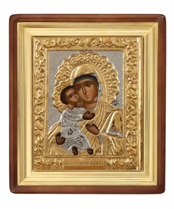 Painted icon in icon case 11×13 oil, riza cover №8, icon case №1 Vladimir Mother of God
