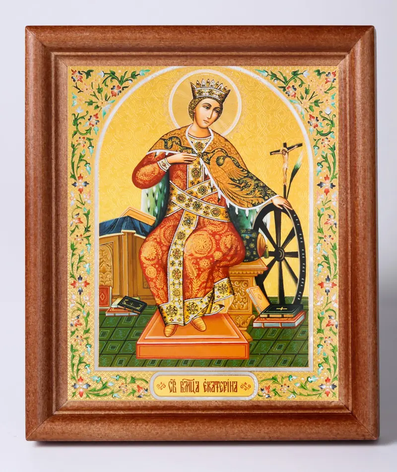 Икона в деревянной рамке №1 11х13 двойное тиснение Екатерина Александрийская, вмц. (2)