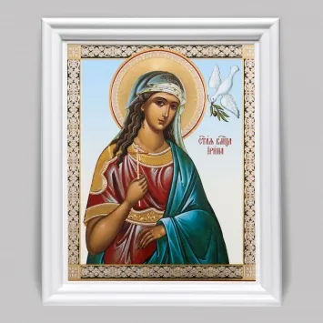Icon in wooden frame №3 11×13 (white) double embossing Irene of Macedonia, Great Martyr (7)
