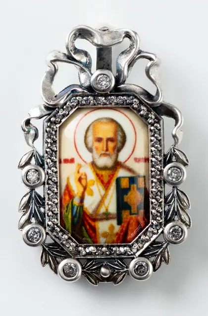 გულსაკიდი ხატი №28 ვერცხლი დეკალი ნიკოლოზ საკვირველთმოქმედი