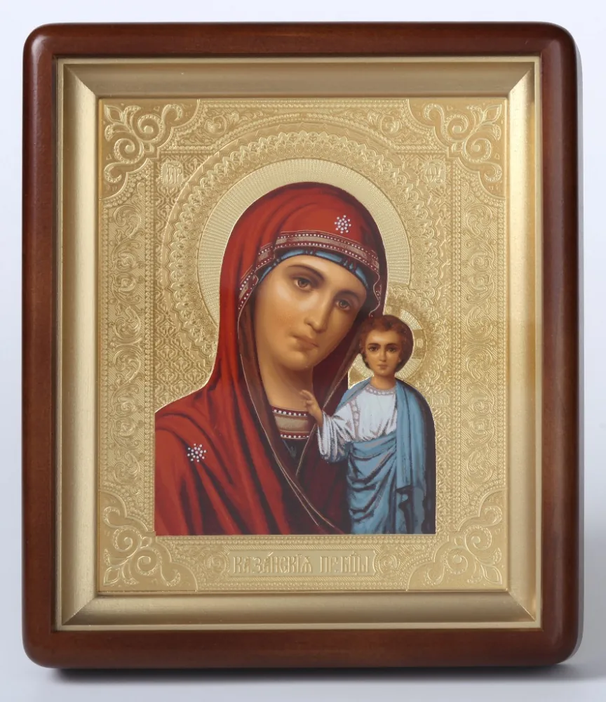 Икона в киоте 18х24 фигурный, темпера №6 Казанская БМ 1 (желтый фон)