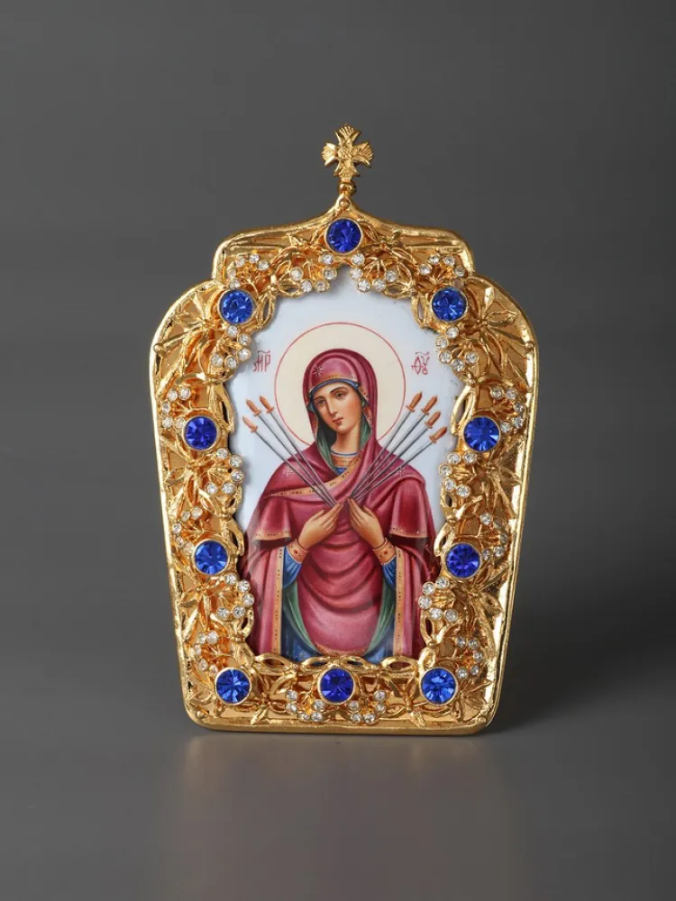 Table icon №12 enamel miniature / gilding / Seven Arrows Mother of God
