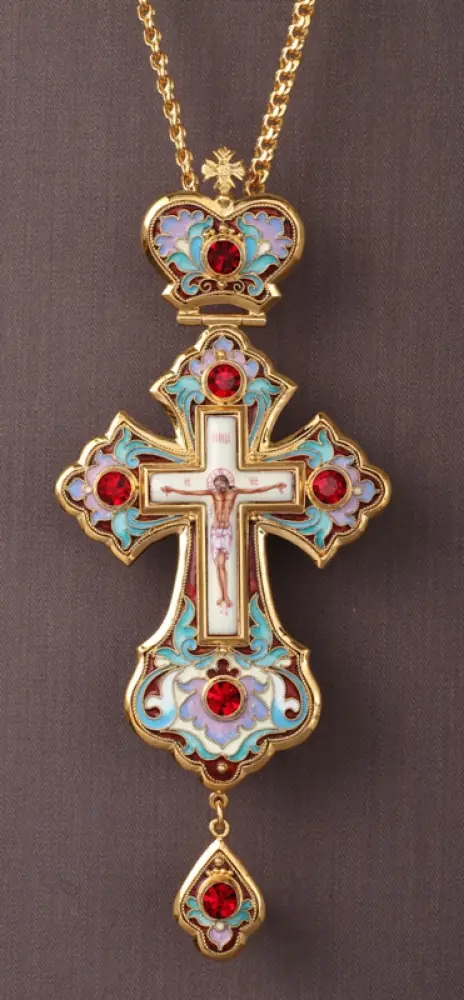 Pectoral cross filigree №0005 single rim enamel miniature, enamel / gilding