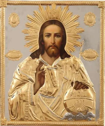 Painted icon of the Saviour 50×60, oil, riza cover №71, gilding