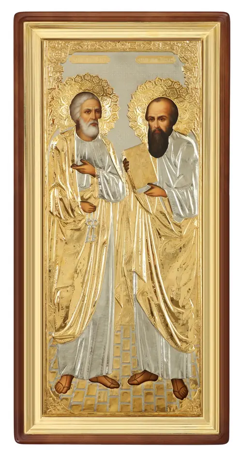 Painted icon in icon case 50×110 oil, riza cover №161, icon case №1 Peter Paul