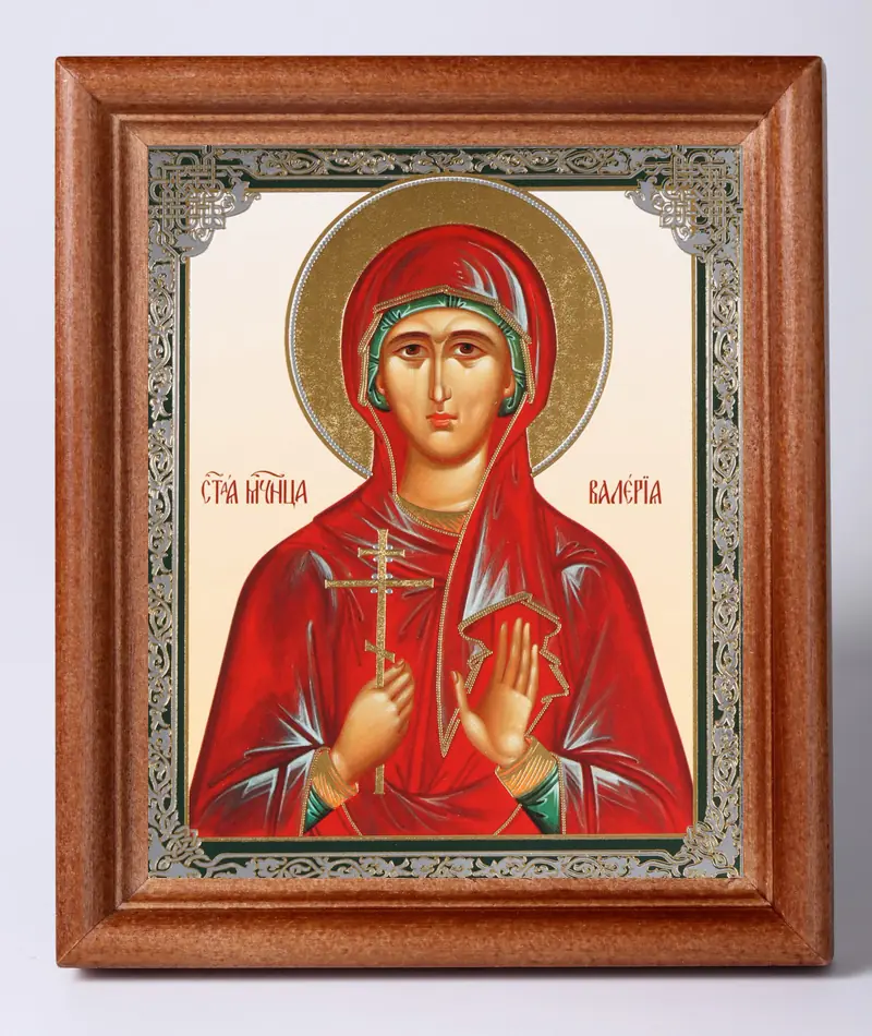 Икона в деревянной рамке 11х13 Набор с Днем Ангела, двойное тиснение Валерия Кесарийская (Палестинская), дева, мц. (2)