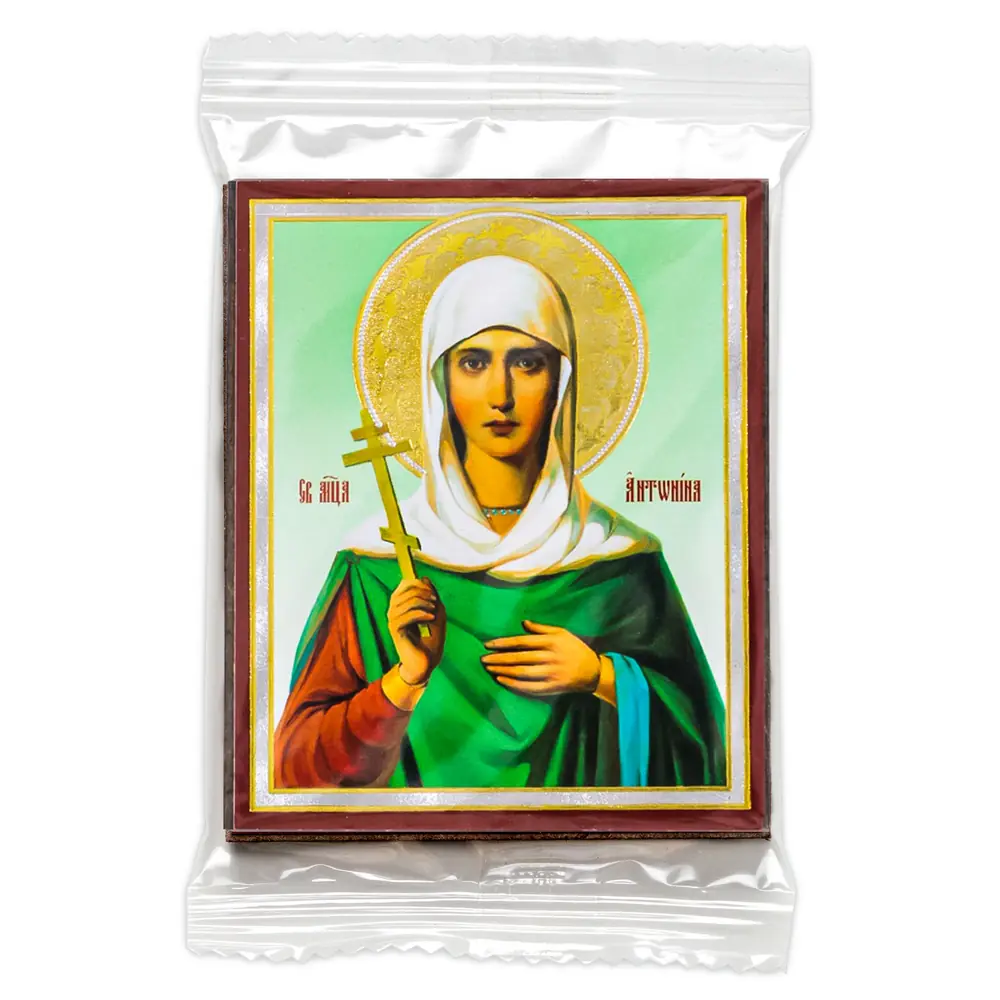 Icon on wooden panel 6×9 double embossing, annotation, packaging Antonina St Martyr of Crodamnum, virgin (2)