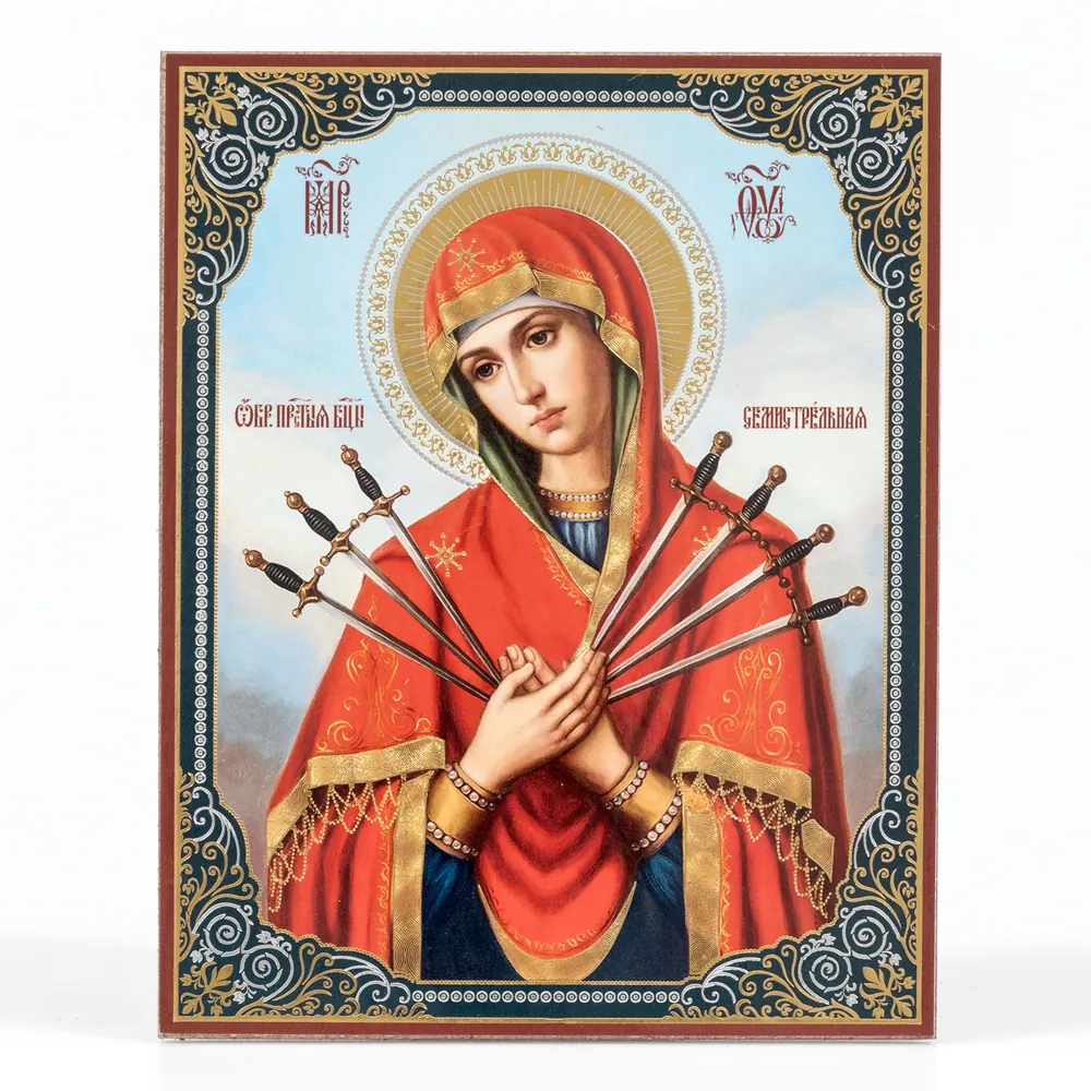 Icon on hardboard №1 11×13 double embossing Seven Arrows Mother of God 4