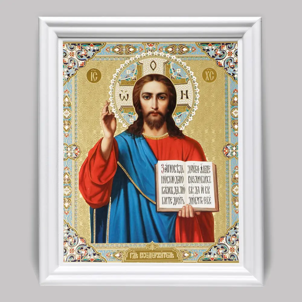 Icon in wooden frame №3 11×13 (white) double embossing Saviour 17