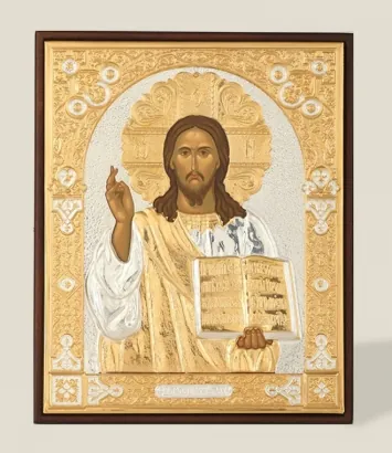 Stamped icon 14 * 18 / tempera / gilding / silver the Lord Almighty