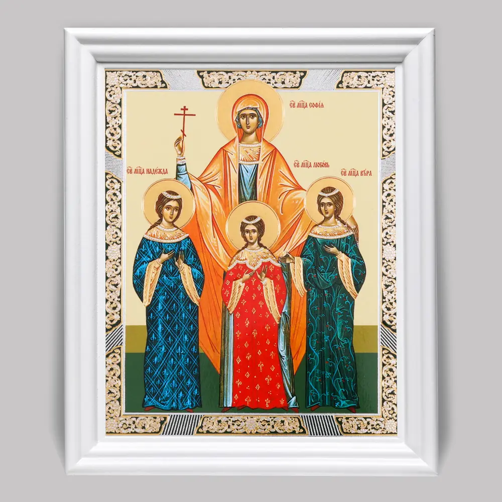 Icon in wooden frame №3 11×13 (white) double embossing Faith, Hope, Love 5