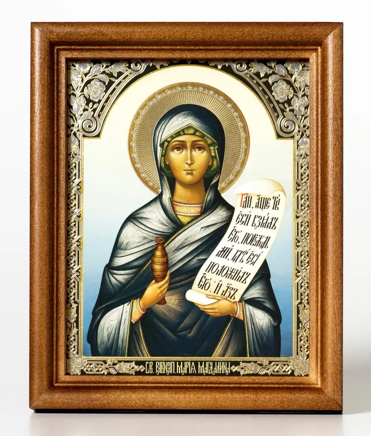 Икона в деревянной рамке №1 11х13 двойное тиснение Мария Магдалина, равноап. (6)