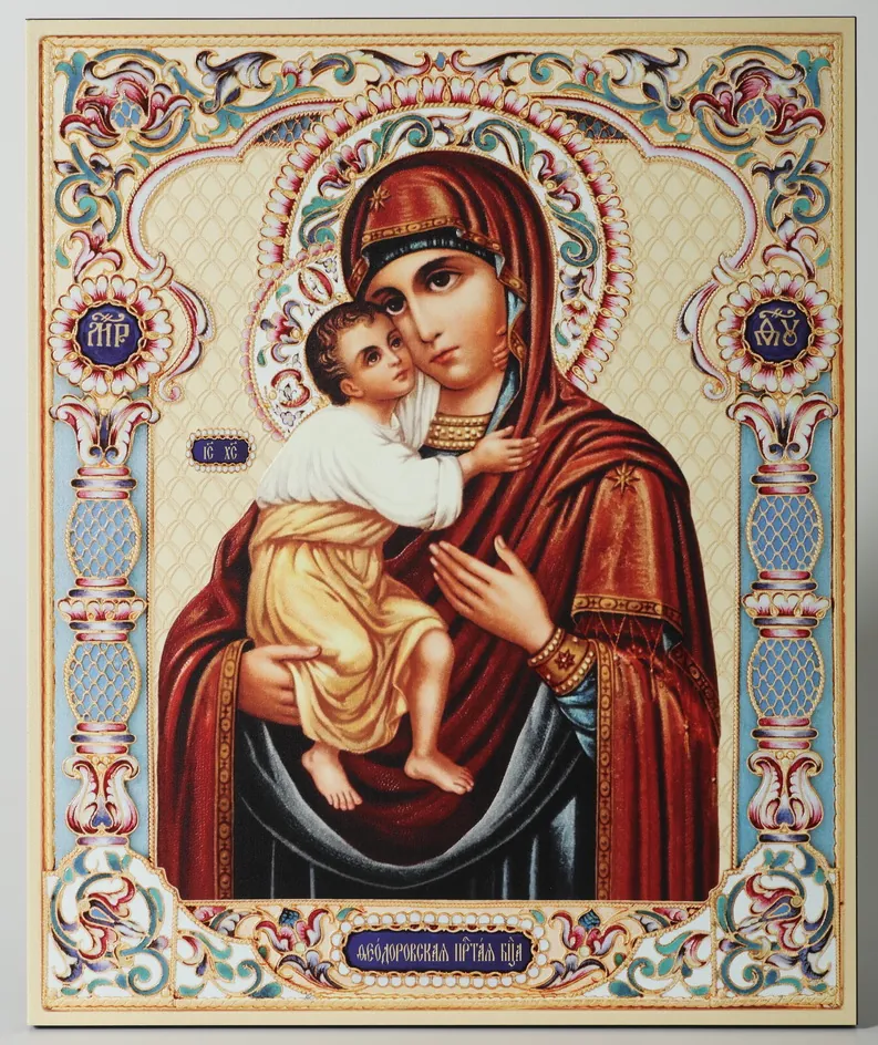 ხატი დაფაზე 33×40 მოცულობითი ბეჭდვა, ლაქი თეოდორეს ღვთისმშობელი