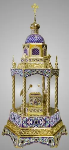 Tabernacle hexagonal №2 filigree, enamel, enamel miniature / gilding