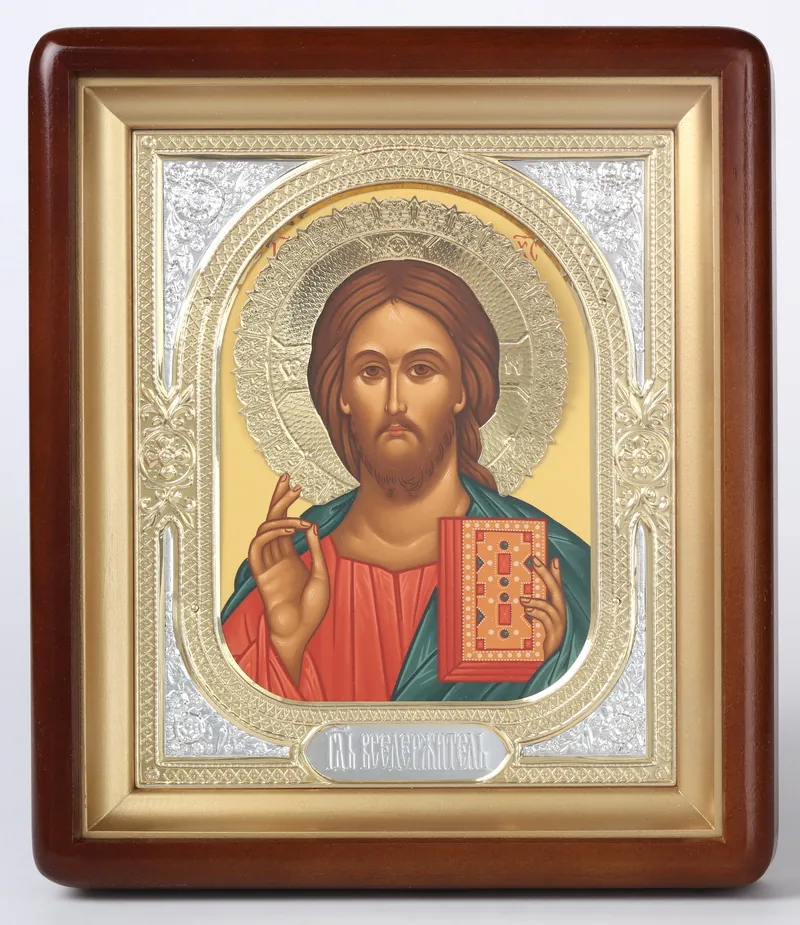 Икона в киоте 18х24 фигурный, темпера, венчик, риза-рамка №1 Спаситель