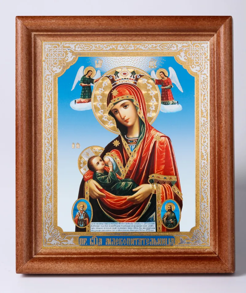 Икона в деревянной рамке №1 11х13 двойное тиснение Млекопитательница БМ