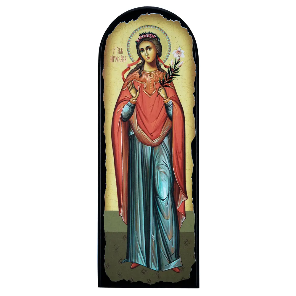 Icon on MDF 18×50 arched, 3D print, varnish Miroslava