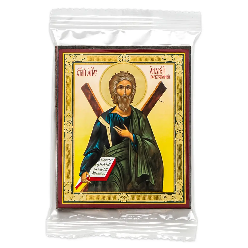 Icon on wooden panel 6×9 double embossing, annotation, packaging Andrew the First-Called 4