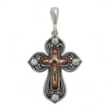 Neck cross №64 / cubic zirconia decal silver
