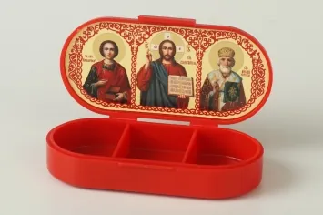 Incense holder (tablet box) red Panteleimon-Saviour-Nicholas the Wonderworker