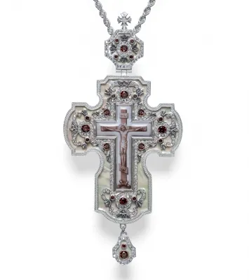 Pectoral cross №200 / cubic zirconia mother-of-pearl silver