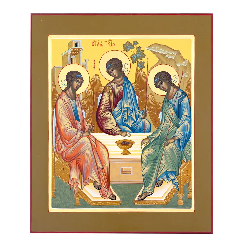 Painted icon on board 24×30 tempera, gilded halo, recessed field Trinity (Rublev), 03894