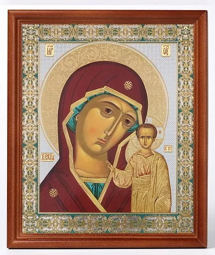 ხატი ხის ჩარჩოში №1 18×24 ორმაგი ტვიფრი ყაზანის ღვთისმშობელი 8