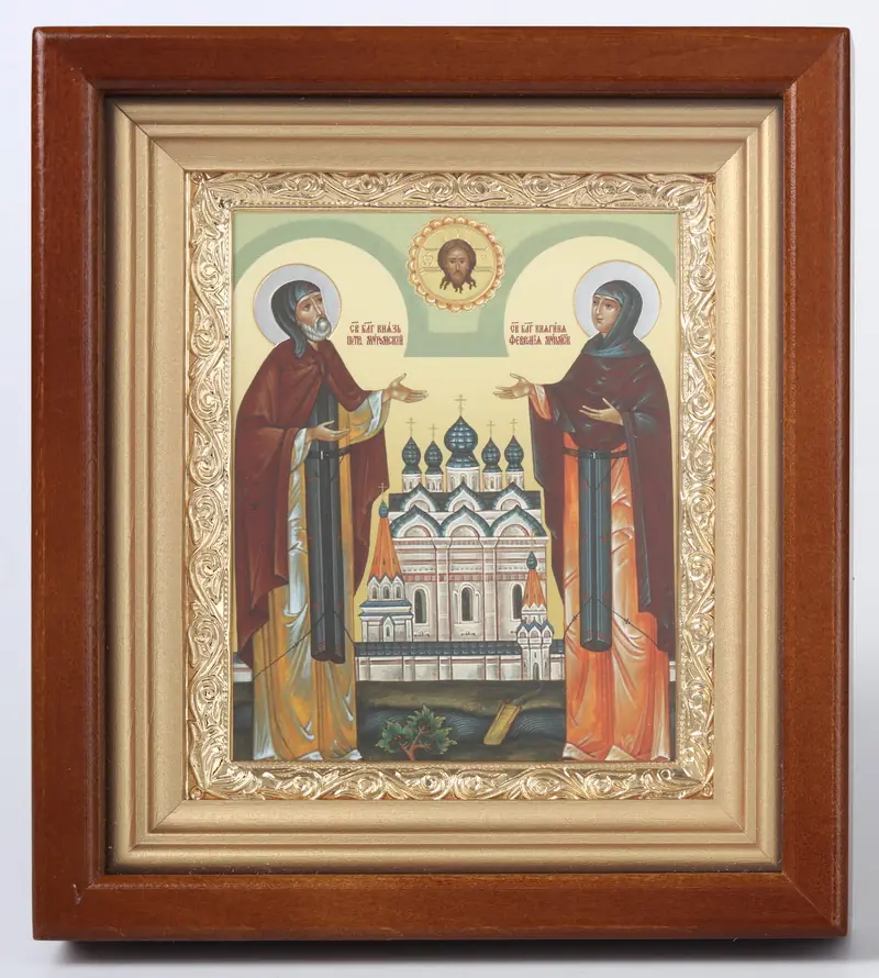 Icon in icon case 11×13 complex, double embossing, gilded frame Peter and Fevronia 8